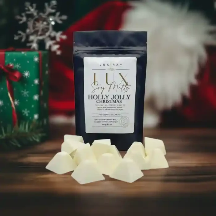 Lux Wax Melts' Holy Jolly Christmas Soy Wax Melts, perfect for festive aromatic bliss.