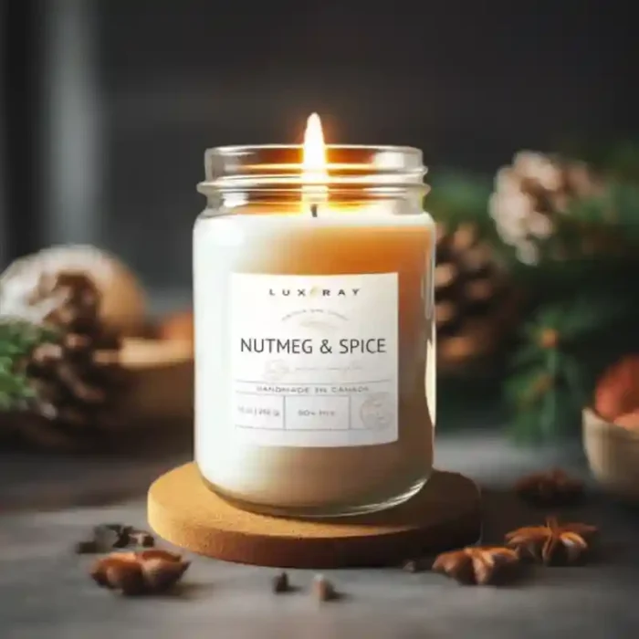 Nutmeg and Spice Jar Soy Candle by Lux Candles & Melts, a warm and inviting holiday scent.