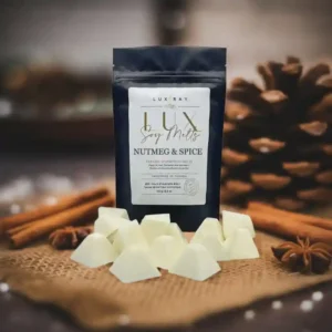 Lux Wax Melts' Nutmeg & Spice Soy Wax Melts, delivering a warm, spiced aroma for cozy evenings.