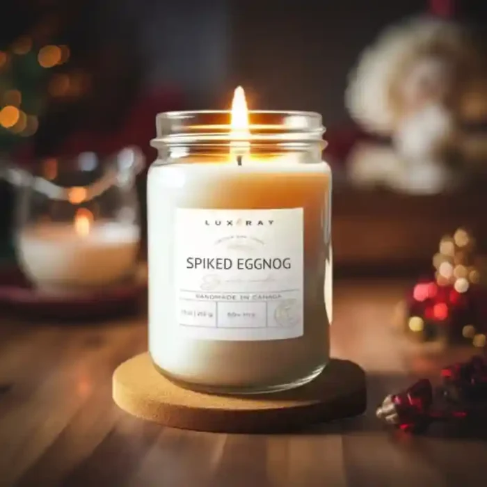 Spiked Eggnog Jar Soy Candle by Lux Candles & Melts, exuding festive warmth and rich holiday cheer.