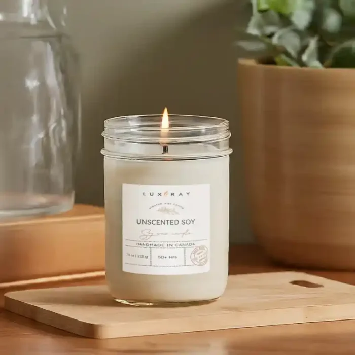 Lux Candles & Melts' Unscented Jar Candle, offering a simple, pure glow without added fragrance.