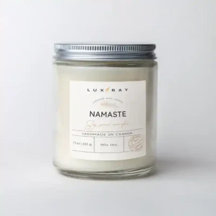 Namaste Scented Soy Candle 8oz by Lux Candles & Melts, featuring a tranquil blend of floral, earthy, and citrusy aromas designed for inner peace.