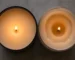 Side-by-side comparison of hand-poured soy candle with clean even burn versus mass-produced paraffin candle with tunneling and uneven burn showing quality difference