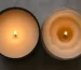 Hand-poured candles with even clean burn compared to mass-produced paraffin candles with tunneling
